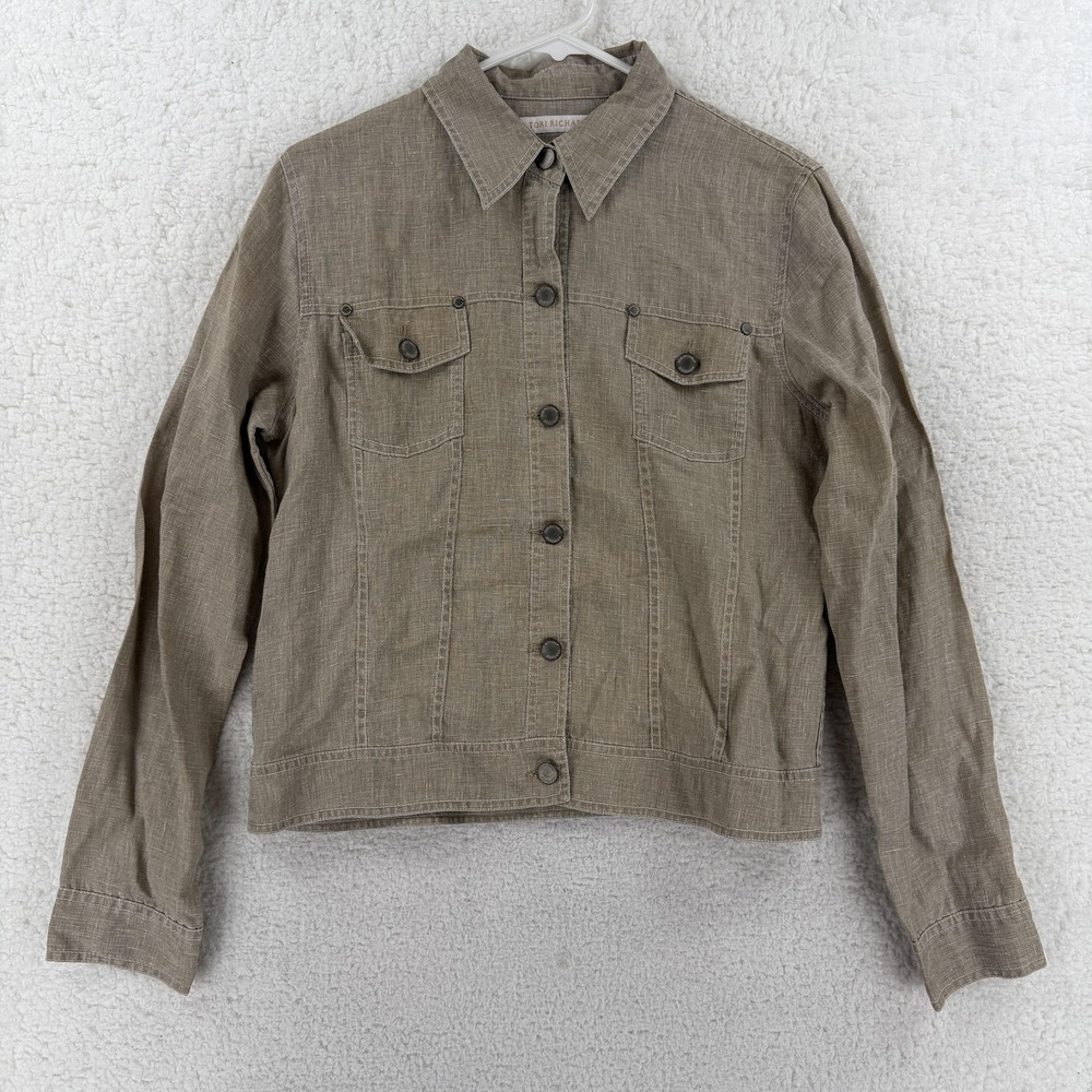 Tori Richard Jacket Womens 8 Beige Linen Button Front Chest Pockets Casual